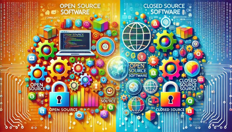 Grafische Darstellung der Unterschiede zwischen Open Source und Closed Source Software