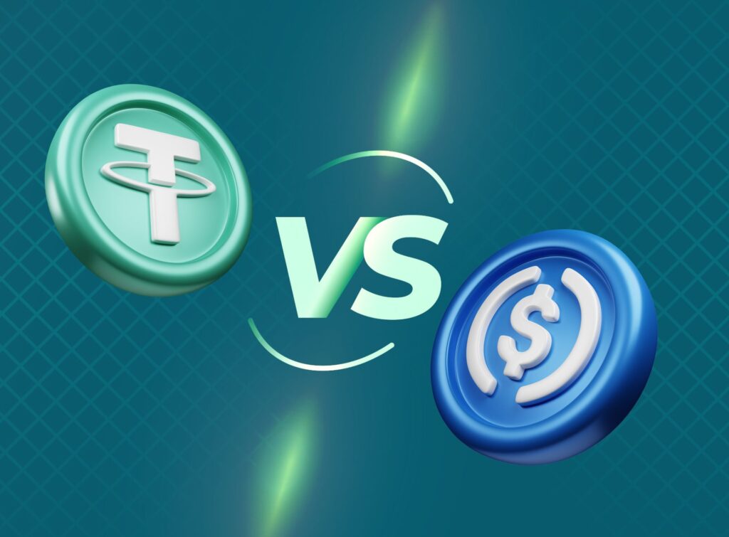 USDT vs. USDC – Stablecoin-Wettbewerb zwischen Tether und Coinbase.