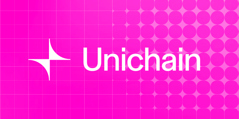 Unichain Logo auf pinkem Hintergrund – die neue skalierbare Blockchain für günstige DeFi-Transaktionen mit niedrigen Gasgebühren.