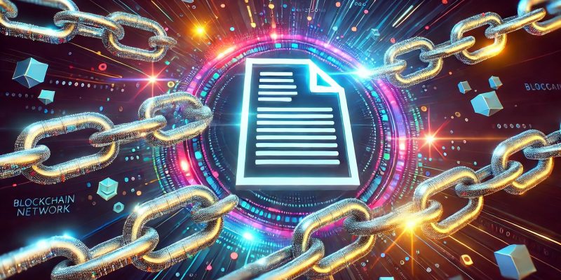 Whitepaper im Blockchain-Netzwerk, symbolisiert durch Ketten und digitale Dokumente.