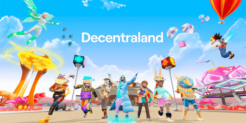 Decentraland Avatare tanzen in der virtuellen Welt, Darstellung des Metaverse und digitaler Interaktionen.